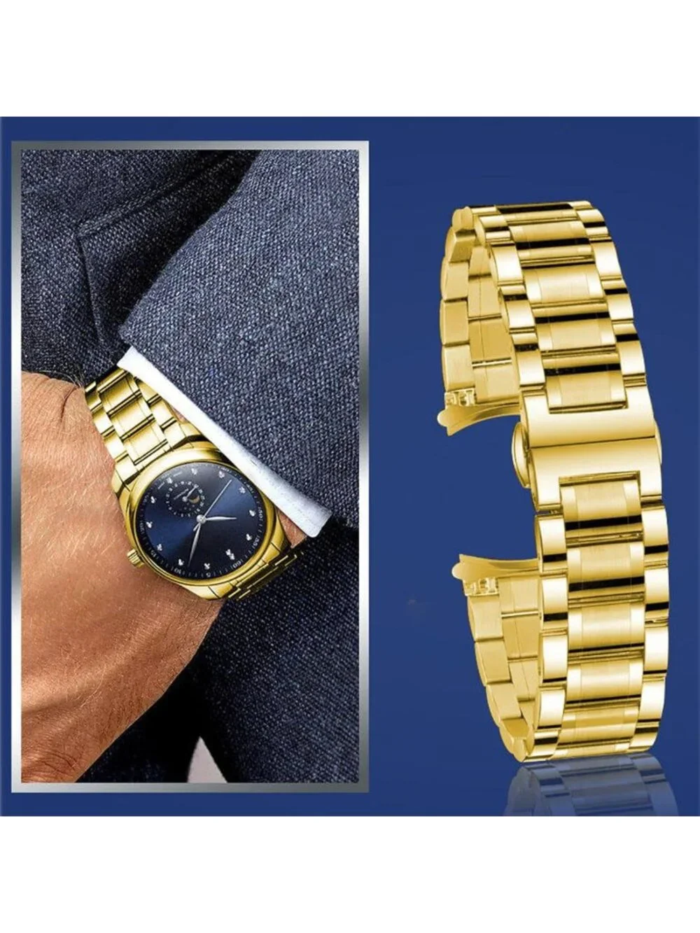 Universal Stainless Steel Watch Band - 14mm to 24mm Adjustable Metal Strap for